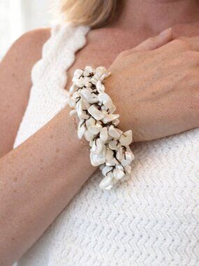 Genuine Pearl Chip Bracelet Handmade Boho Beach Coconut Cord Adjustable